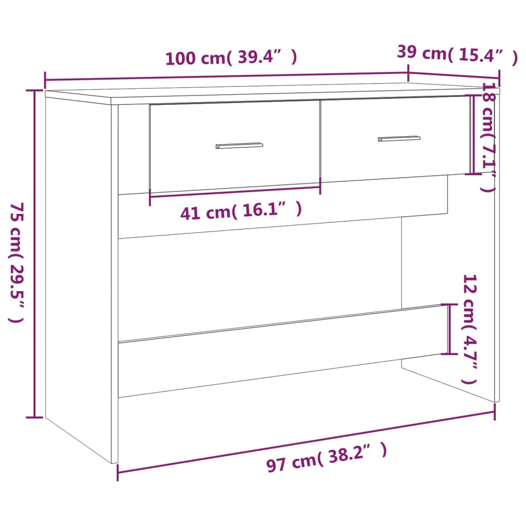 vidaXL Mesa consola 100x39x75 cm derivados de madeira carvalho sonoma