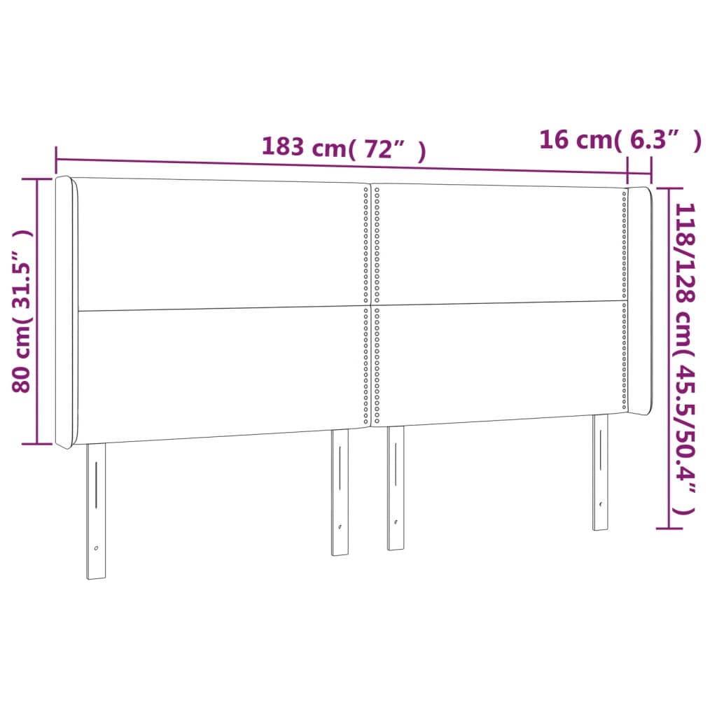 vidaXL Cabeceira cama c/ abas veludo 183x16x118/128 cm rosa