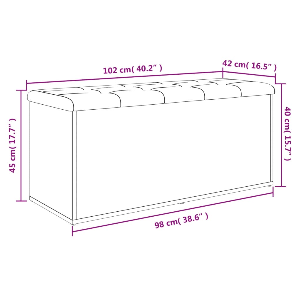 vidaXL Banco arrumação 102x42x45 cm derivados madeira cinzento sonoma