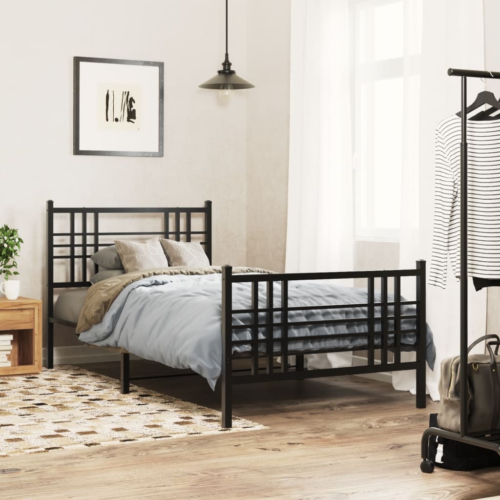 vidaXL Estrutura de cama com cabeceira e pés 100x190 cm metal preto