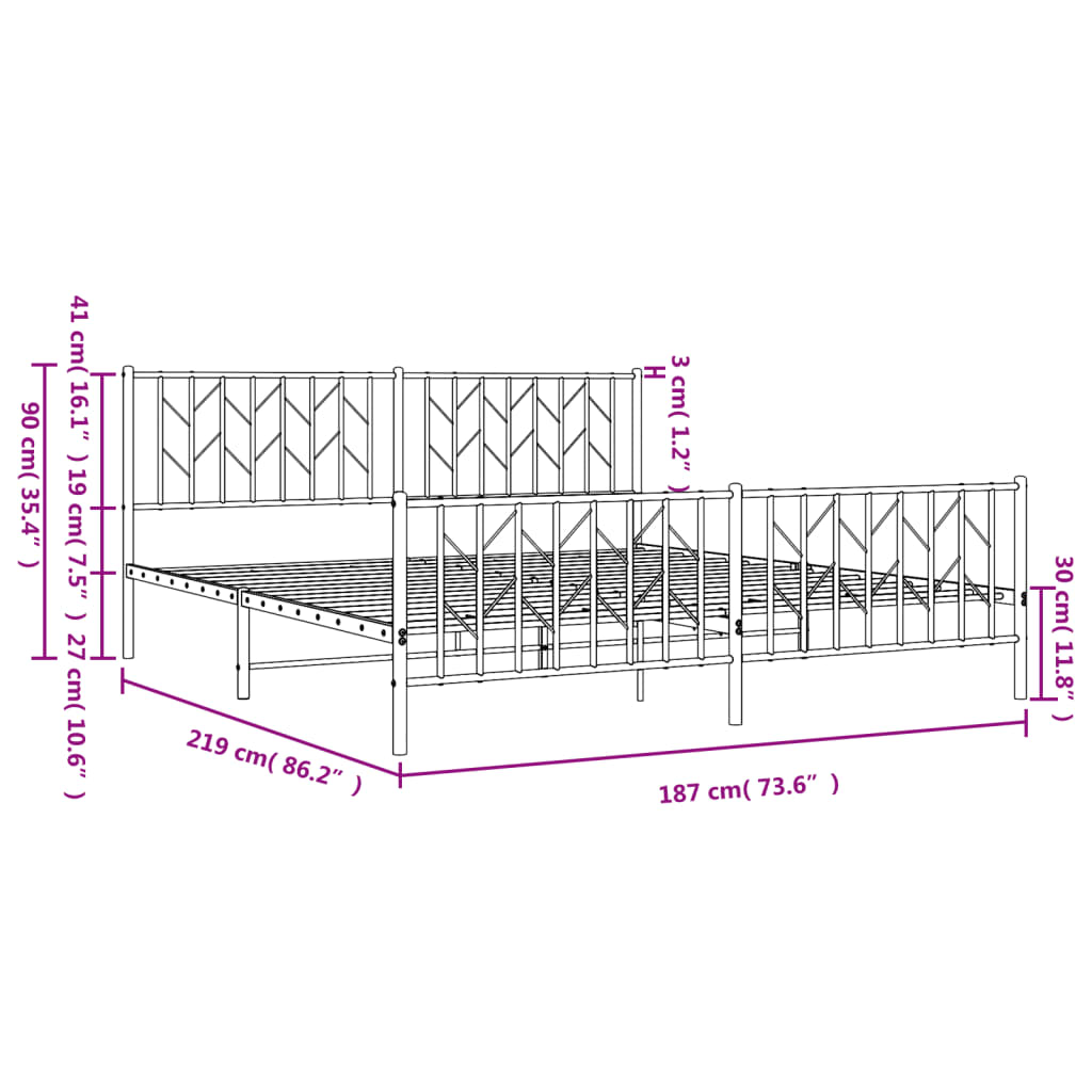 vidaXL Estrutura de cama com cabeceira e pés 183x213 cm metal branco