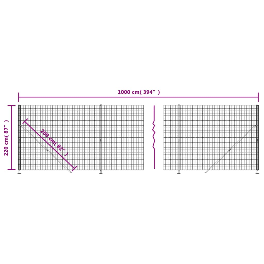 vidaXL Cerca de malha de arame com flange 2,2x10 m antracite