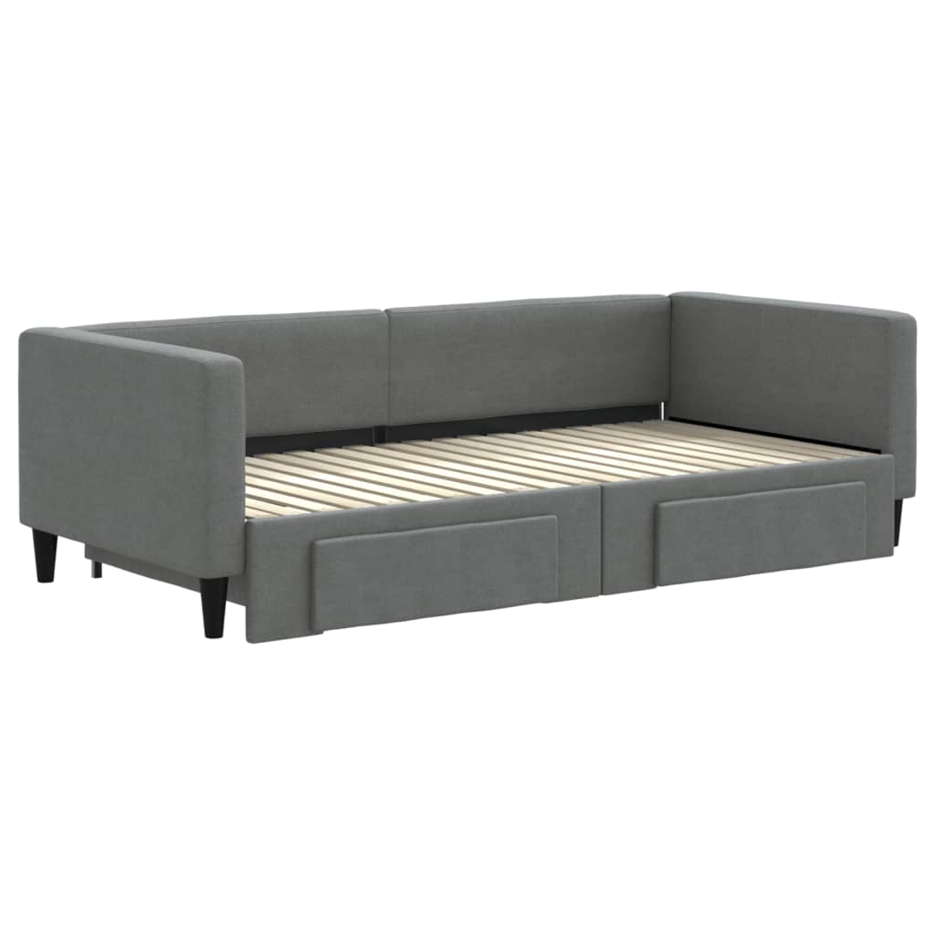 vidaXL Sofá-cama c/ gavetão e gavetas 90x190 cm tecido cinzento-escuro