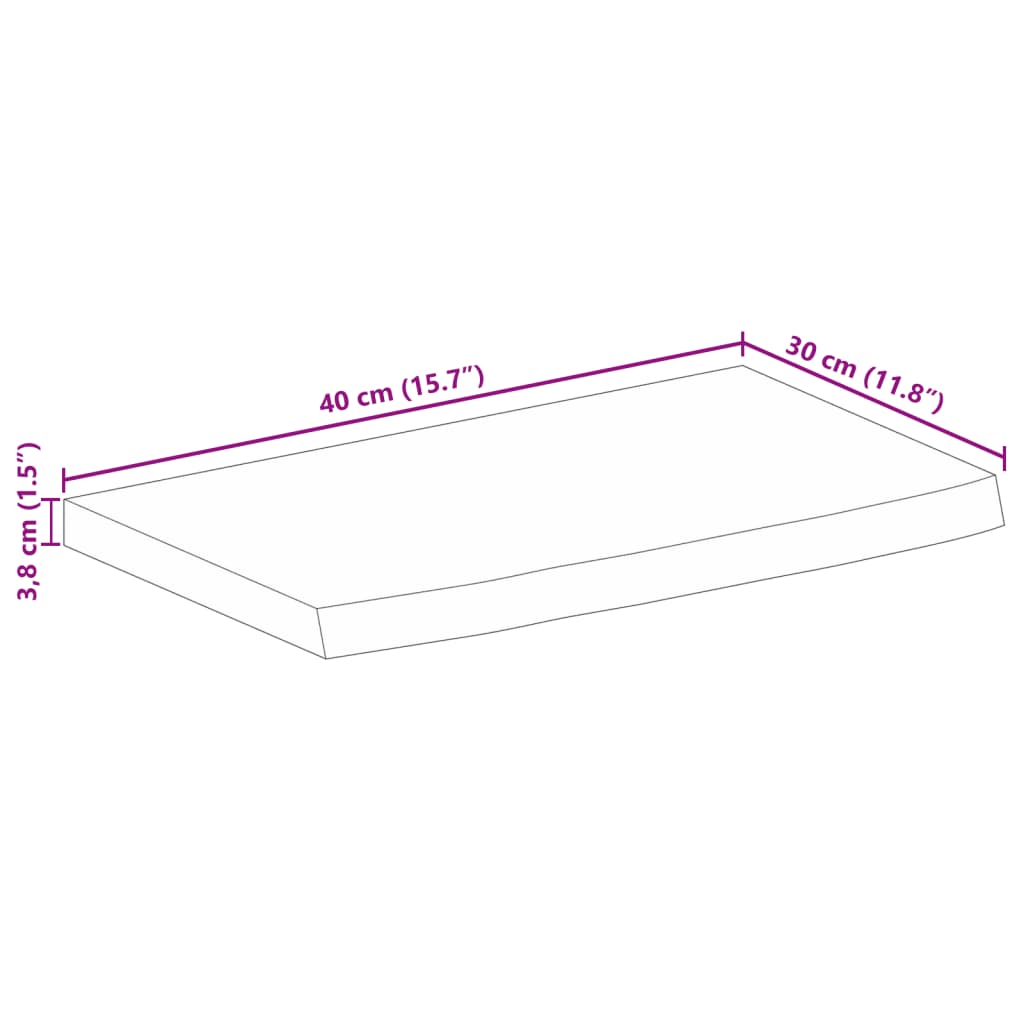 vidaXL Tampo de mesa c/ borda viva 40x30x3,8 cm mangueira maciça