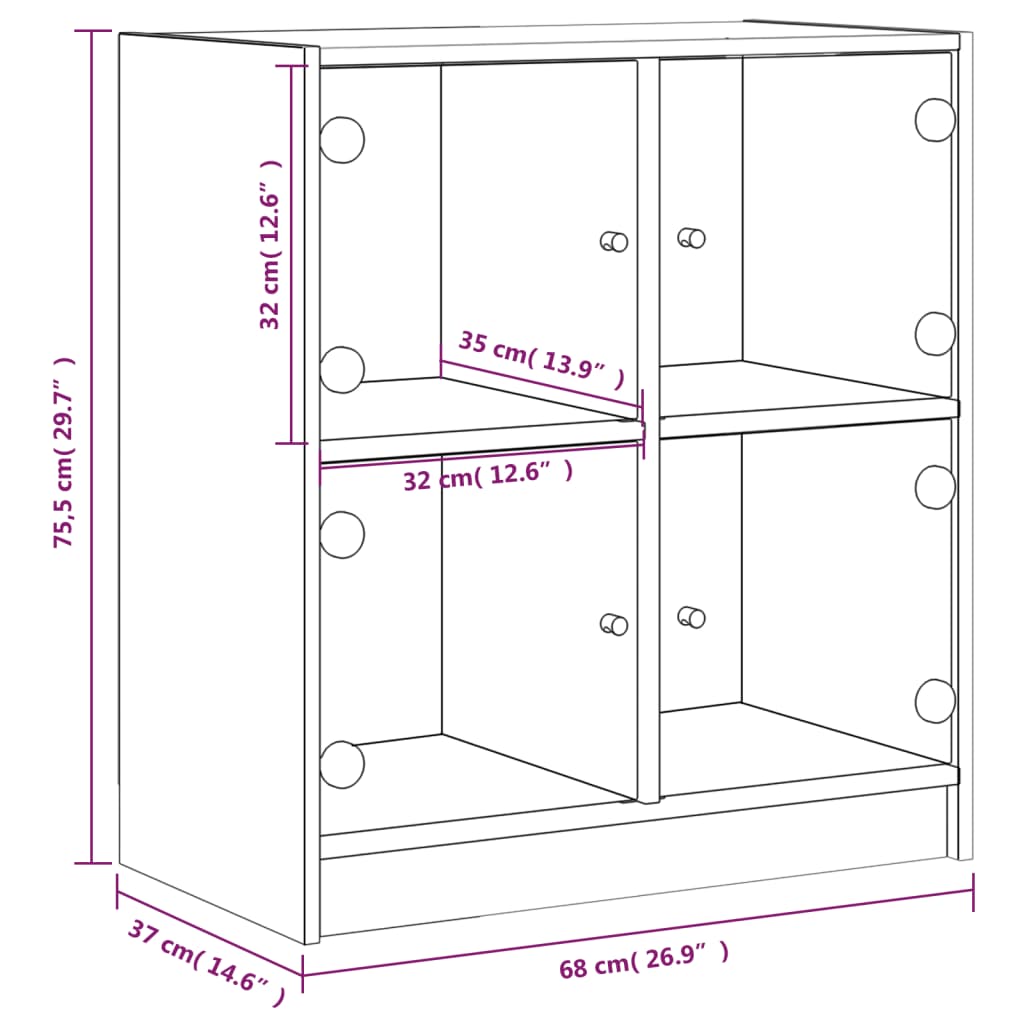 vidaXL Armário de apoio c/ portas de vidro 68x37x75,5 cm branco