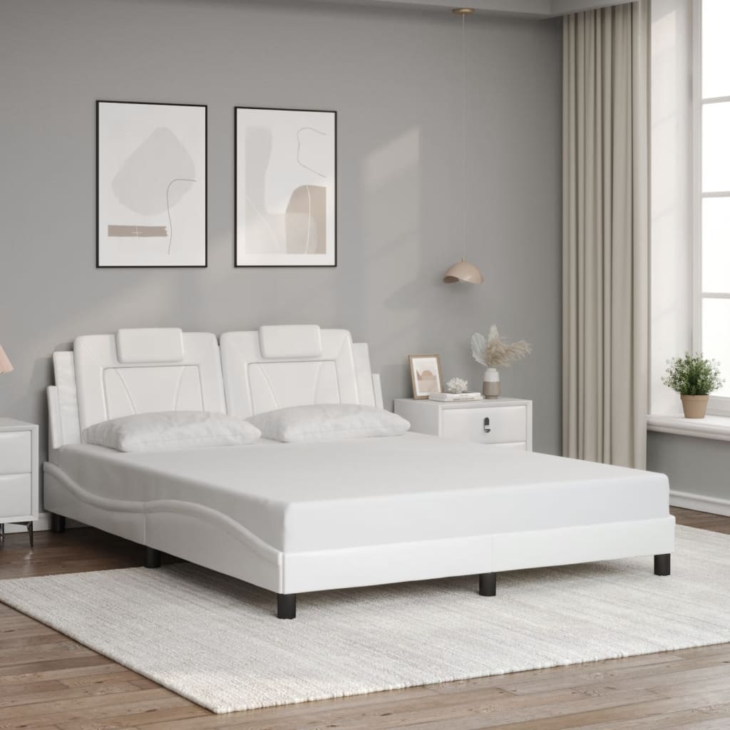 vidaXL Estrutura cama c/ cabeceira 160x200 cm couro artificial branco