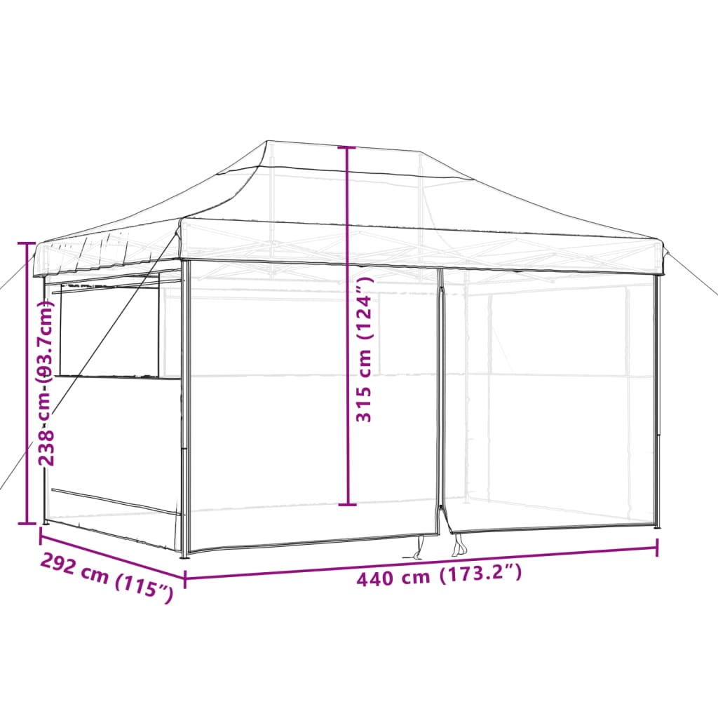 vidaXL Tenda para festas pop-up dobrável c/ 4 paredes laterais laranja