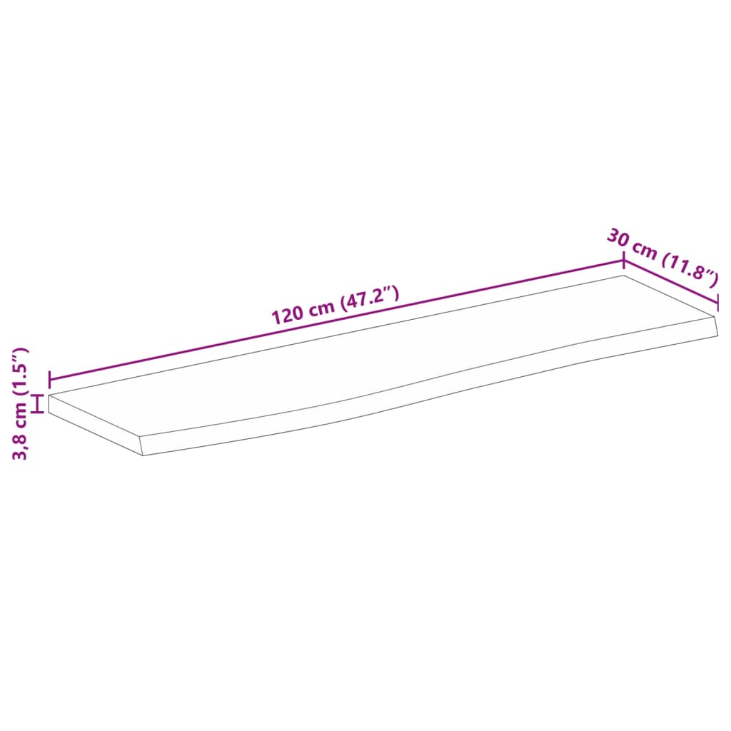 vidaXL Tampo de mesa borda viva 120x30x3,8 cm mangueira áspera maciça