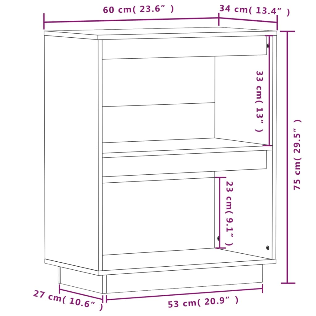 vidaXL Armário consola 60x34x75 cm pinho maciço cinza