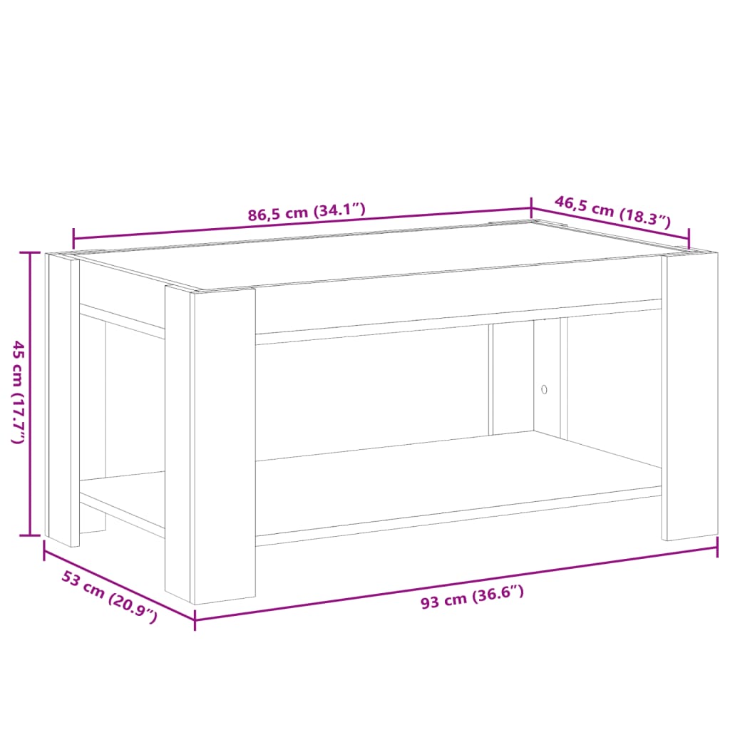 vidaXL Mesa de centro c/ LEDs 93x53x45 cm madeira processada