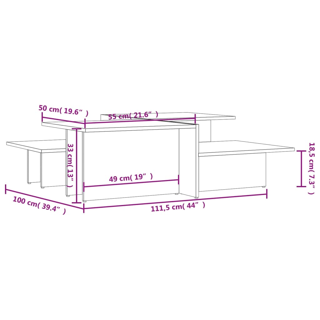 vidaXL Mesas de centro 2 pcs derivados de madeira cinzento brilhante