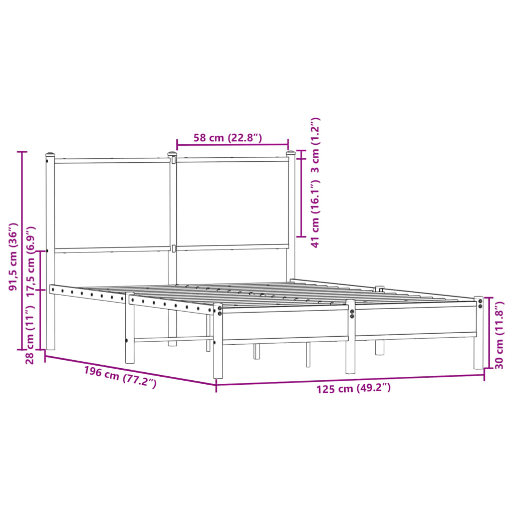 vidaXL Estrutura de cama sem colchão 120x190cm metal carvalho castanho