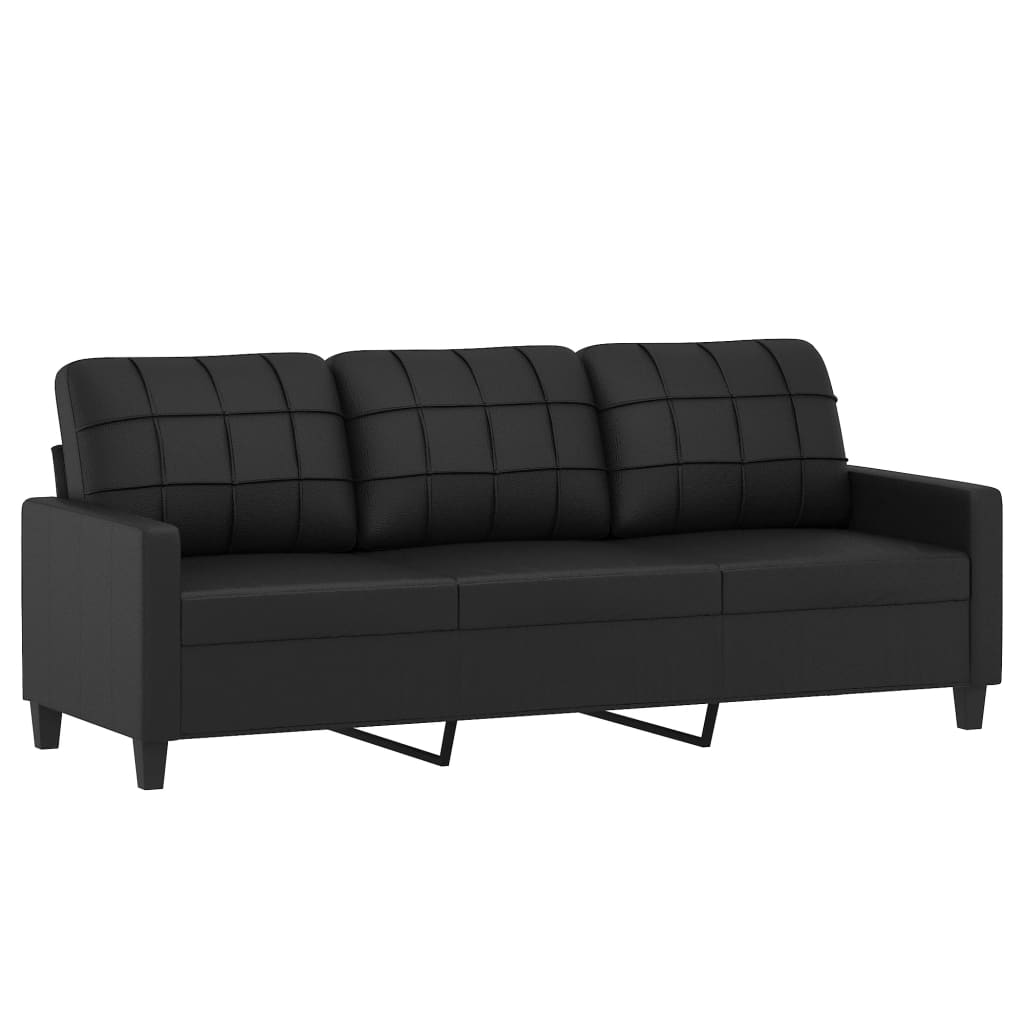 vidaXL Sofá de 3 lugares 180 cm couro artificial preto