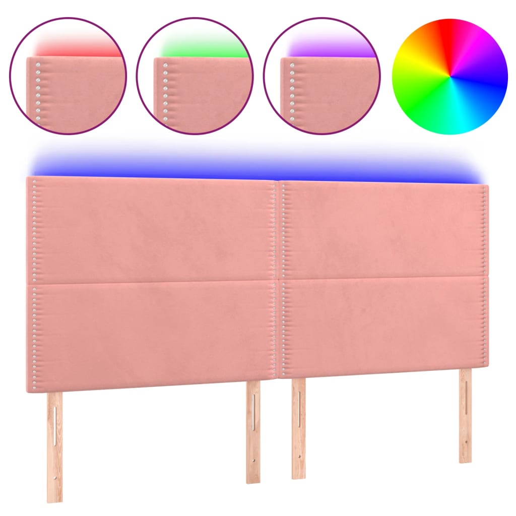 vidaXL Cabeceira de cama c/ luzes LED veludo 160x5x118/128 cm rosa