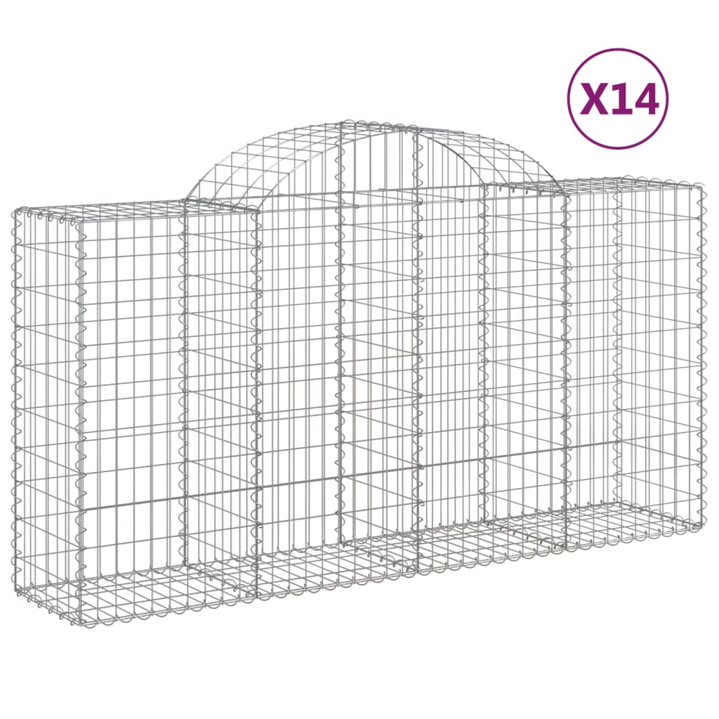 vidaXL Cestos gabião arqueados 14 pcs 200x50x100/120 ferro galvanizado