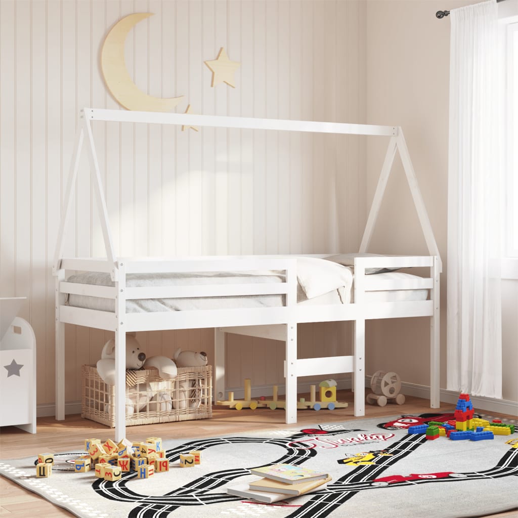 vidaXL Telhado de cama infantil 203x80,5x142 cm pinho maciço branco