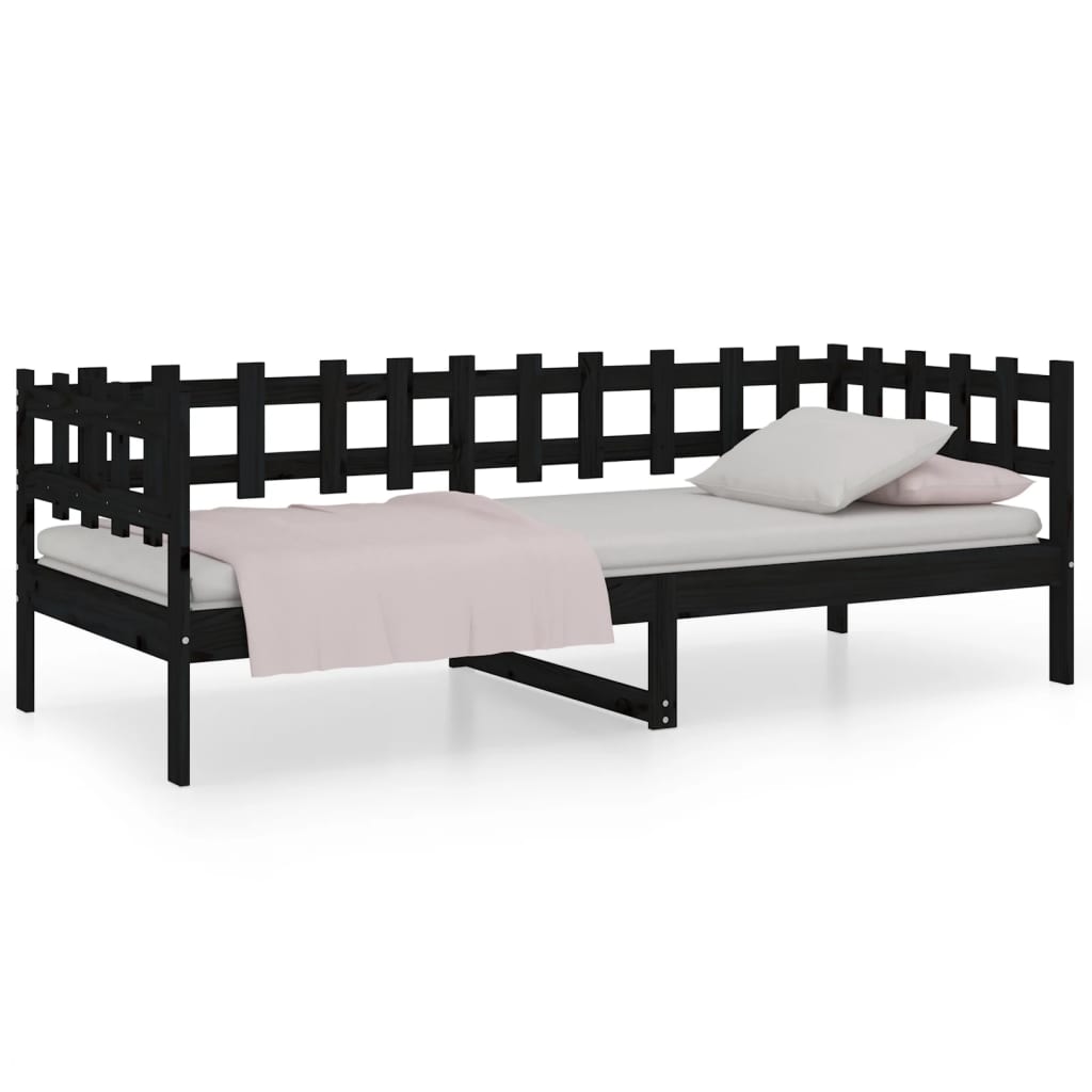 vidaXL Sofá-cama 90x190 cm madeira de pinho maciça preto