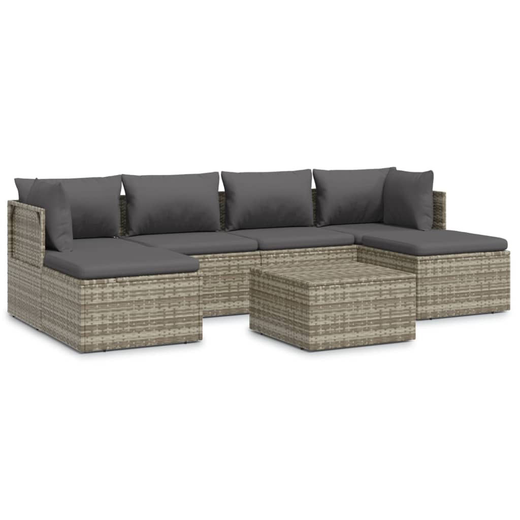 vidaXL 7 pcs conjunto lounge de jardim c/ almofadões vime PE cinzento