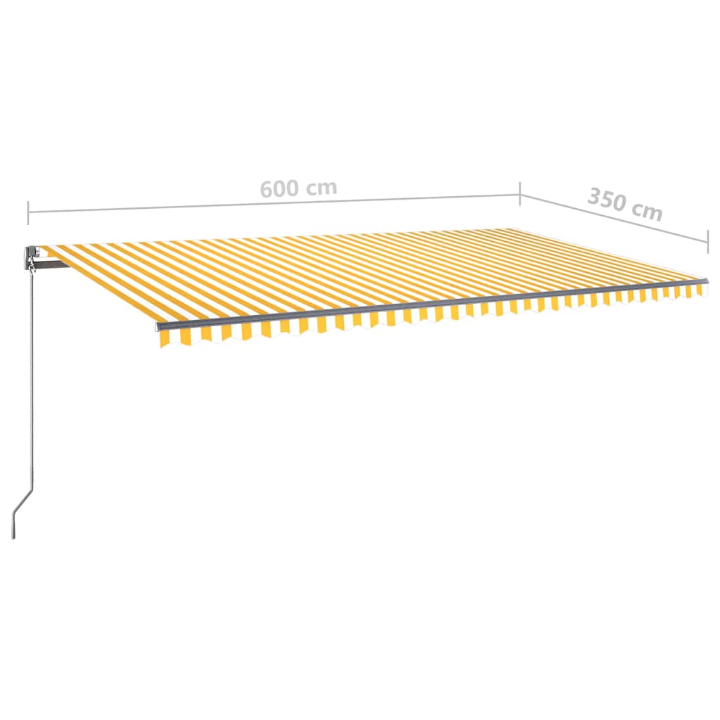 vidaXL Toldo autom. LED e sensor de vento 600x350 cm amarelo/branco