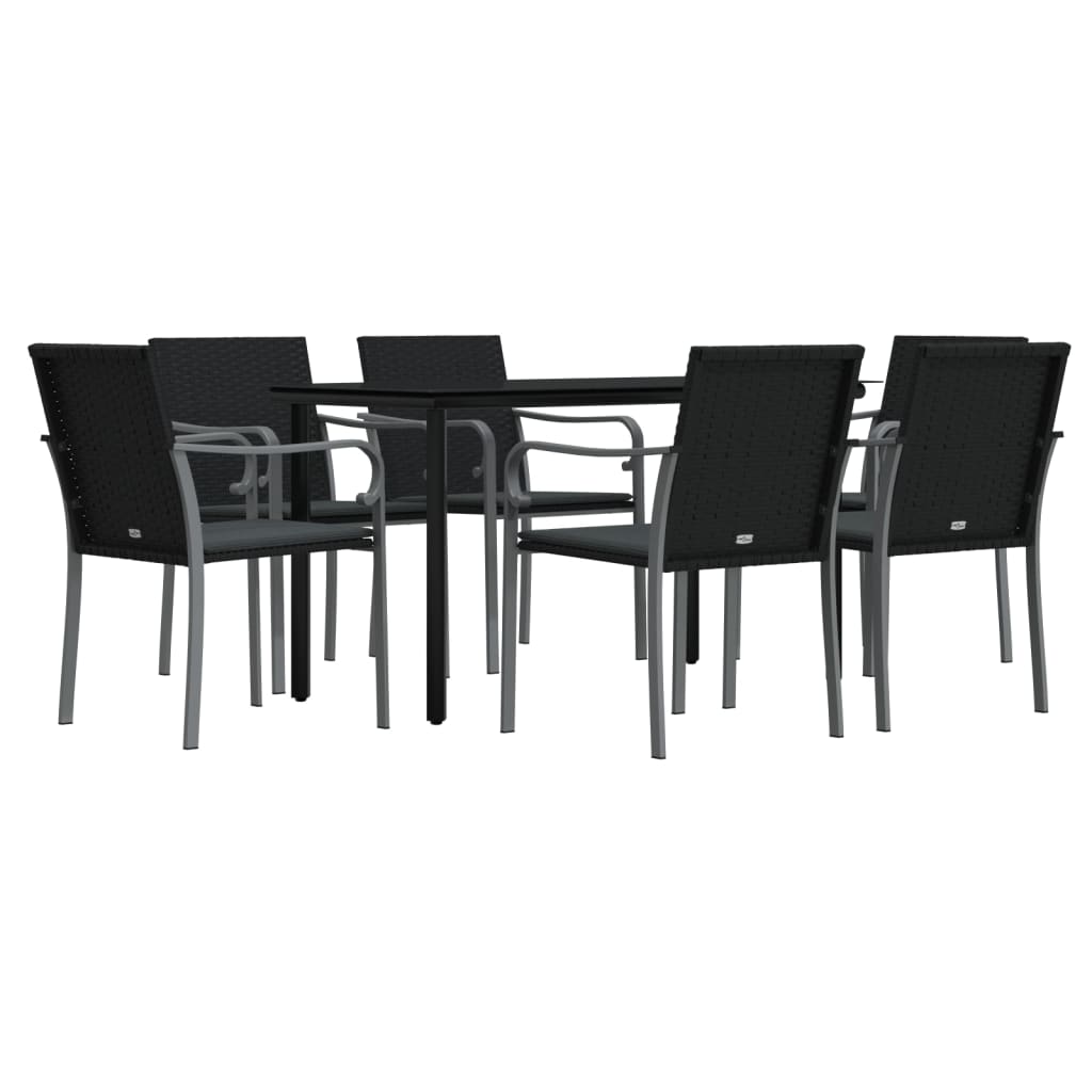 vidaXL 7 pcs conjunto de jantar p/ jardim c/ almofadões vime PE e aço