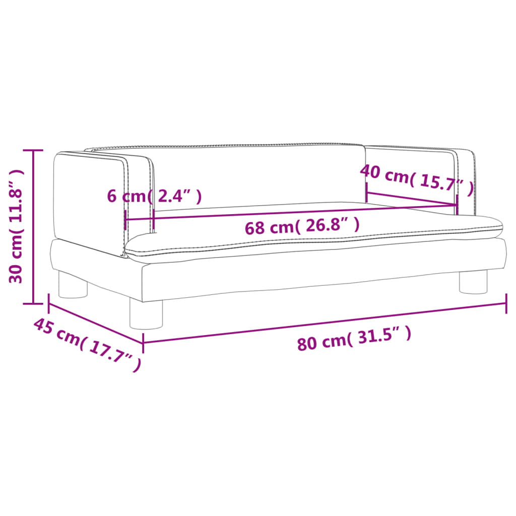 vidaXL Sofá infantil 80x45x30 cm couro artificial preto