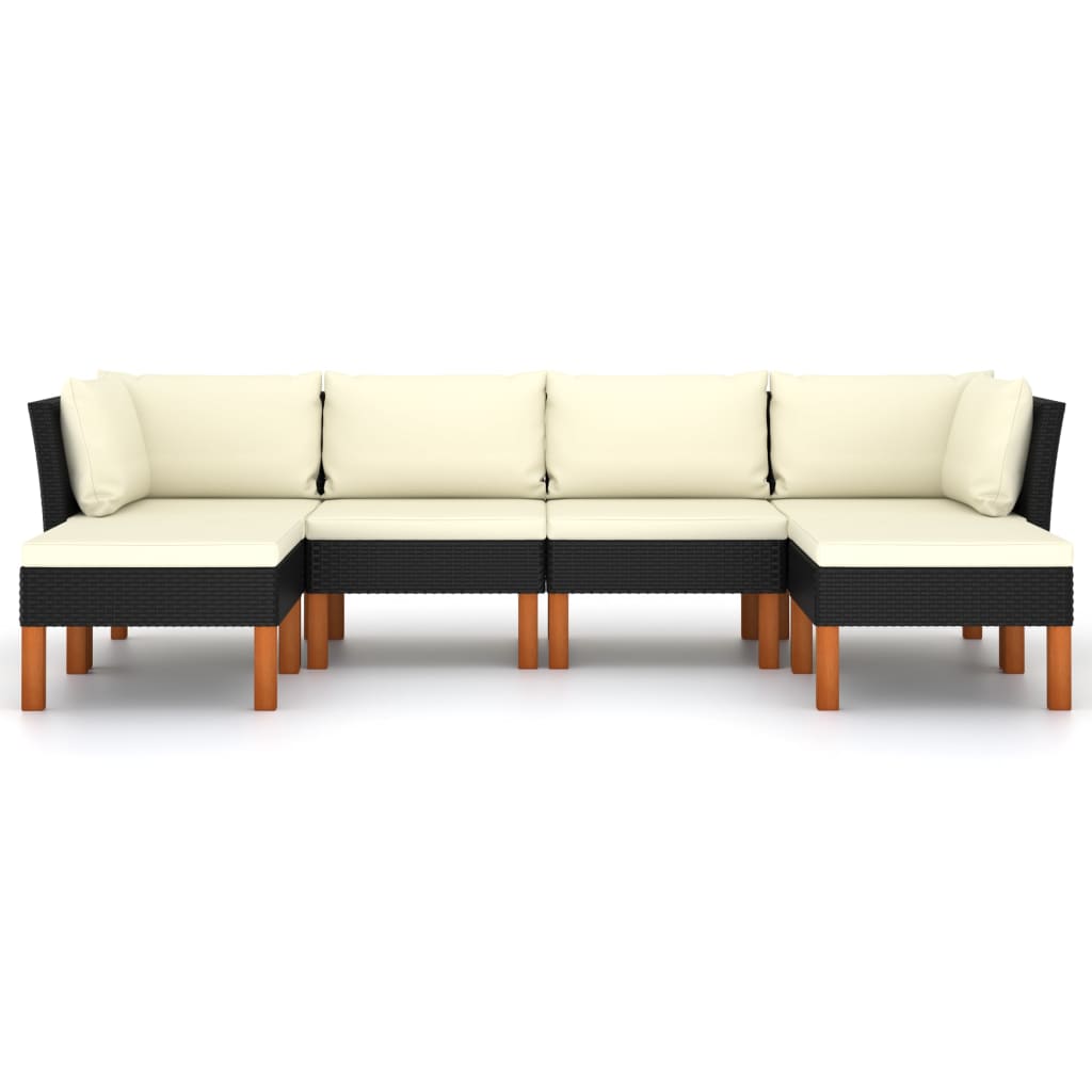 vidaXL 6 pcs conjunto lounge de jardim c/ almofadões vime PE preto