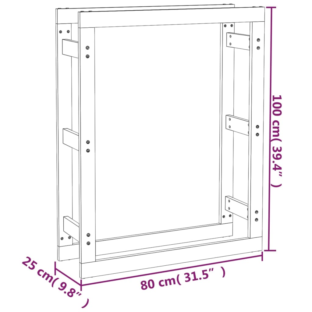 vidaXL Suporte para lenha 80x25x100 cm pinho maciço preto