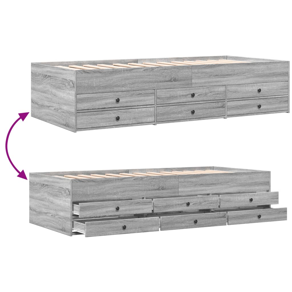 vidaXL Sofá-cama com gavetas derivados de madeira cinzento sonoma