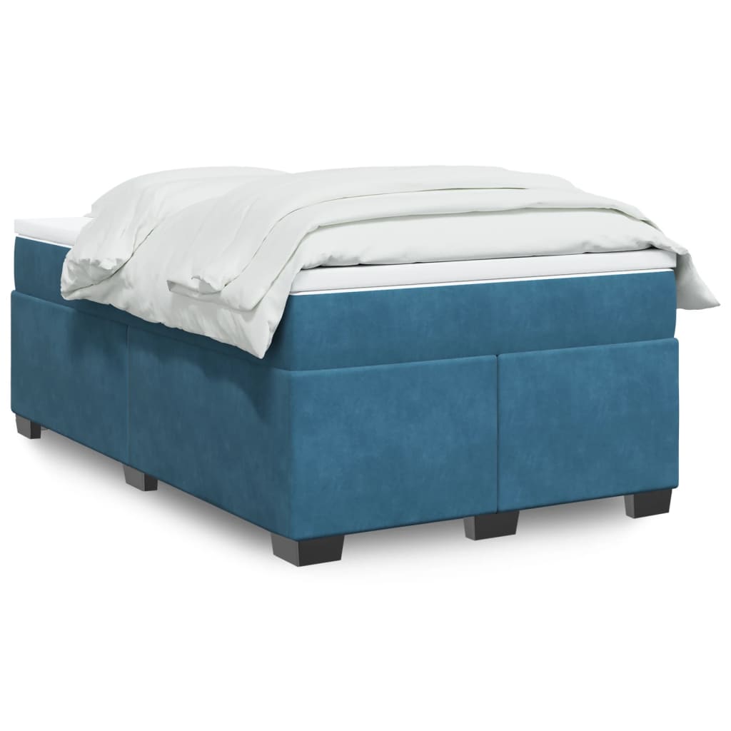 vidaXL Cama boxspring com colchão 120x200 cm veludo azul-escuro