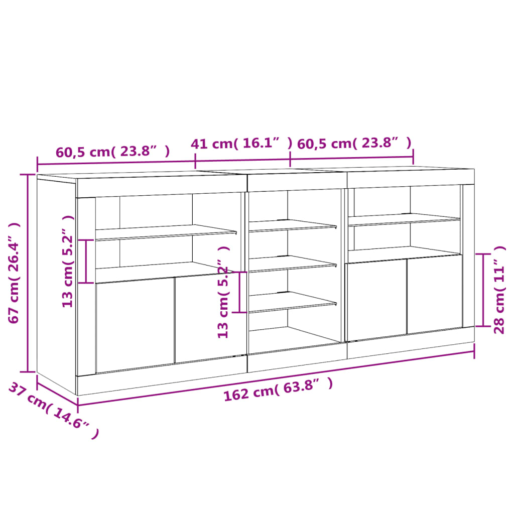 vidaXL Aparador com luzes LED 162x37x67 cm carvalho castanho