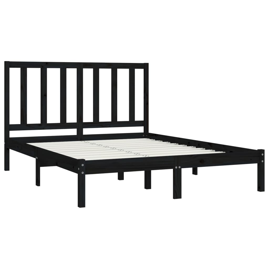 vidaXL Estrutura de cama king 150x200 cm pinho maciço preto