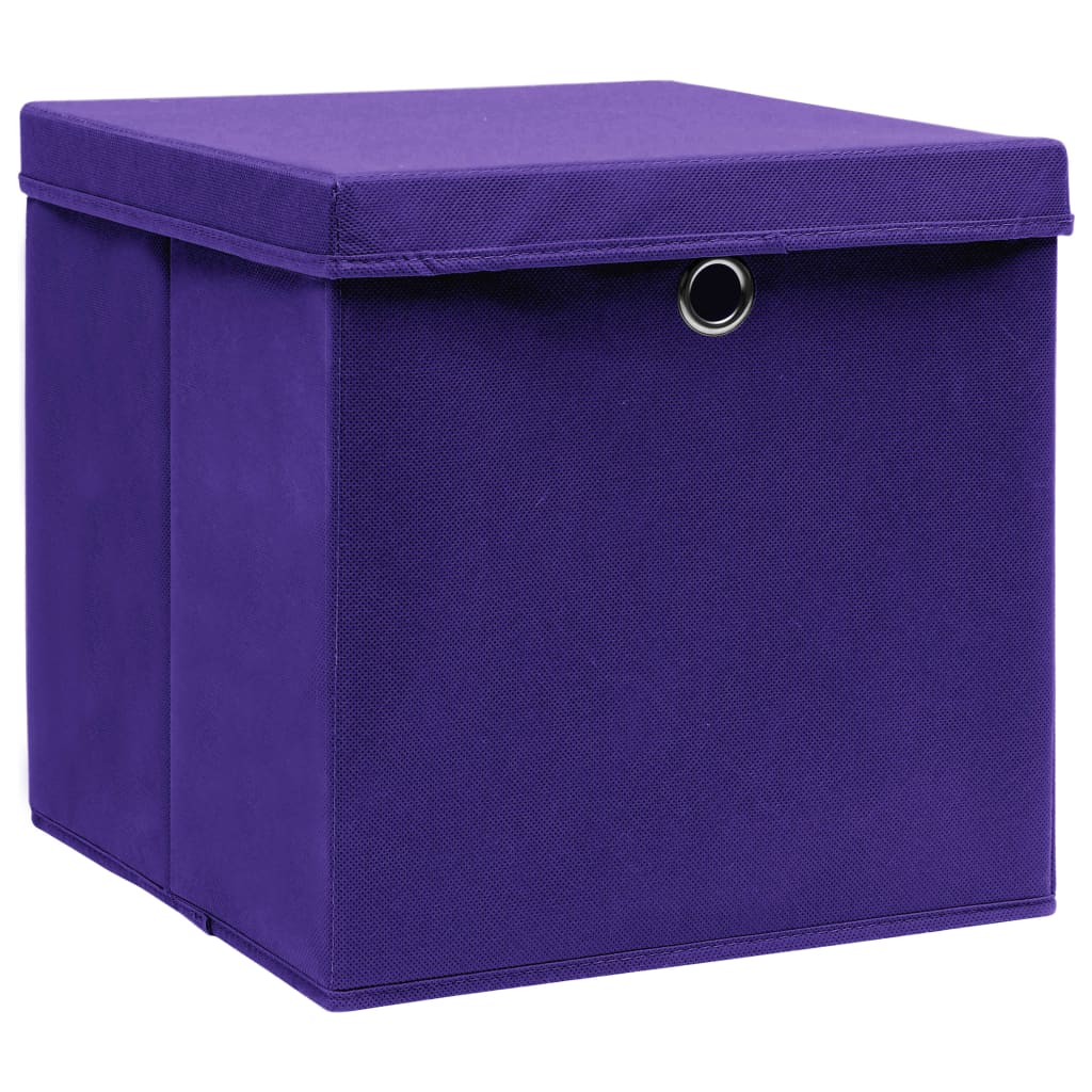 vidaXL Caixas de arrumação com tampas 4 pcs 32x32x32 cm tecido roxo