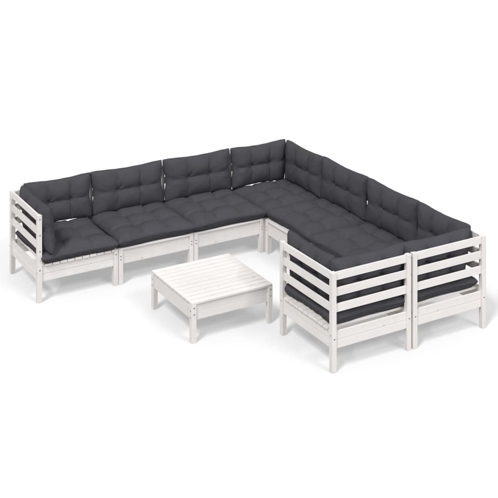 vidaXL 9 pcs conjunto lounge de jardim c/ almofadões pinho branco