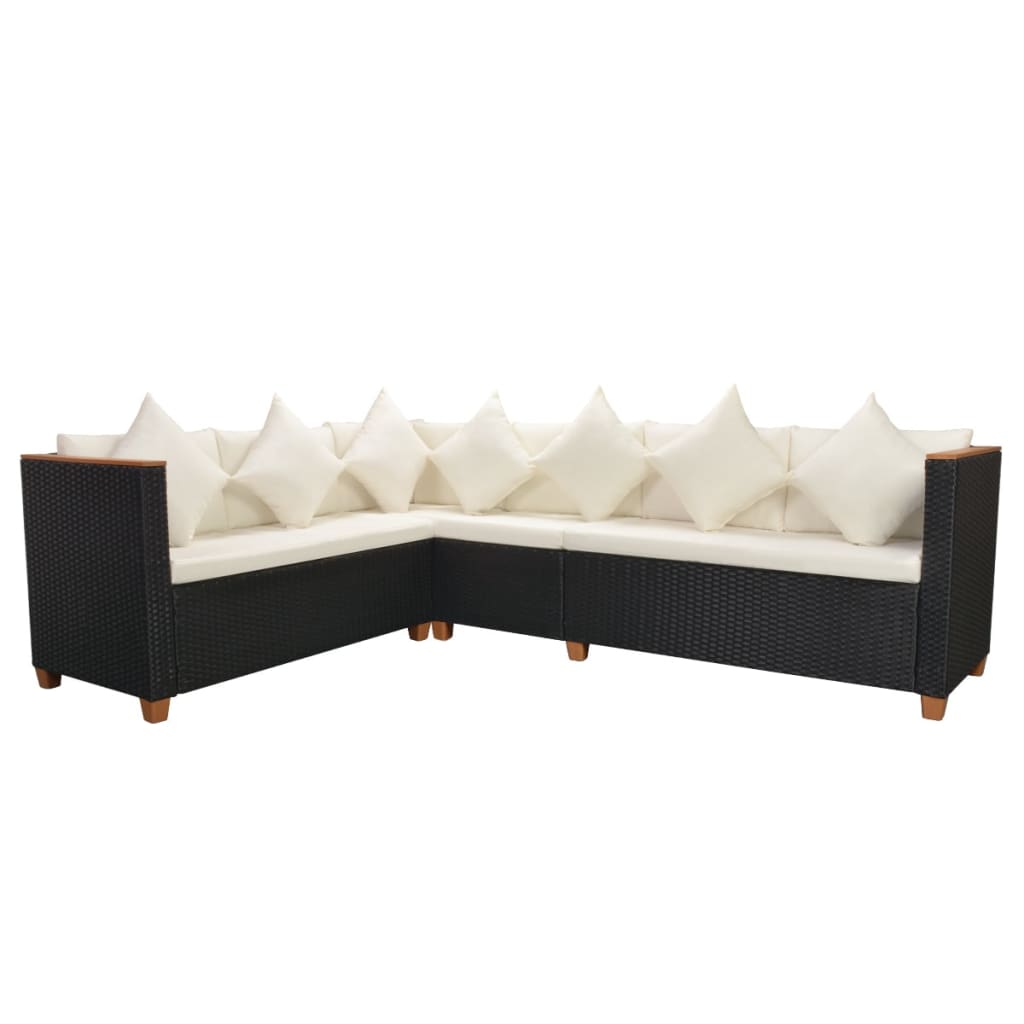 vidaXL 5 pcs conjunto lounge de jardim c/ almofadões vime PE preto