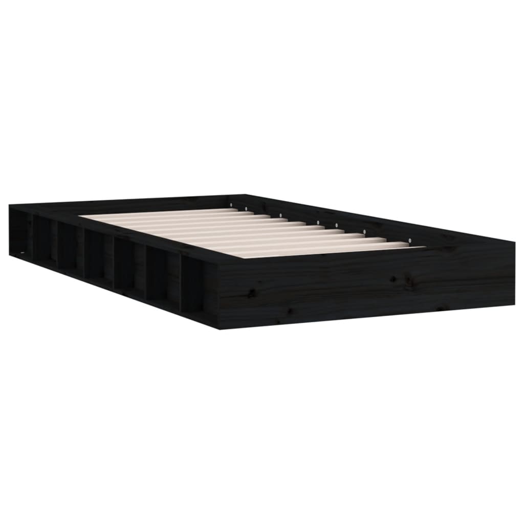 vidaXL Estrutura de cama casal 135x190 cm madeira maciça preto