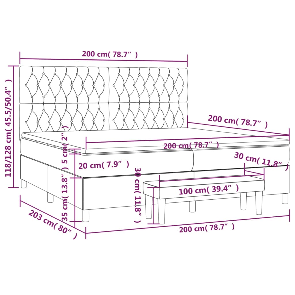 vidaXL Cama com molas/colchão 200x200 cm veludo cinzento-escuro