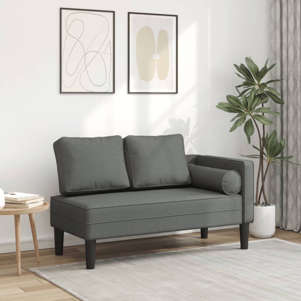 vidaXL Chaise lounge com almofadões tecido cinzento-escuro