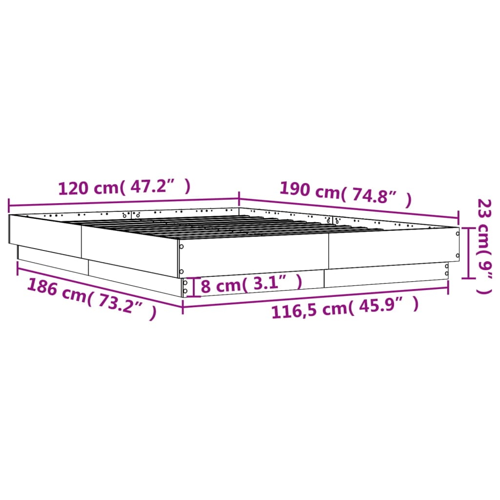 vidaXL Estrutura de cama com luzes LED 120x190 cm cinzento sonoma