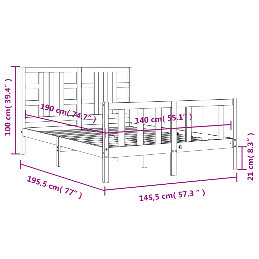 vidaXL Estrutura de cama com cabeceira 140x190cm madeira maciça branco