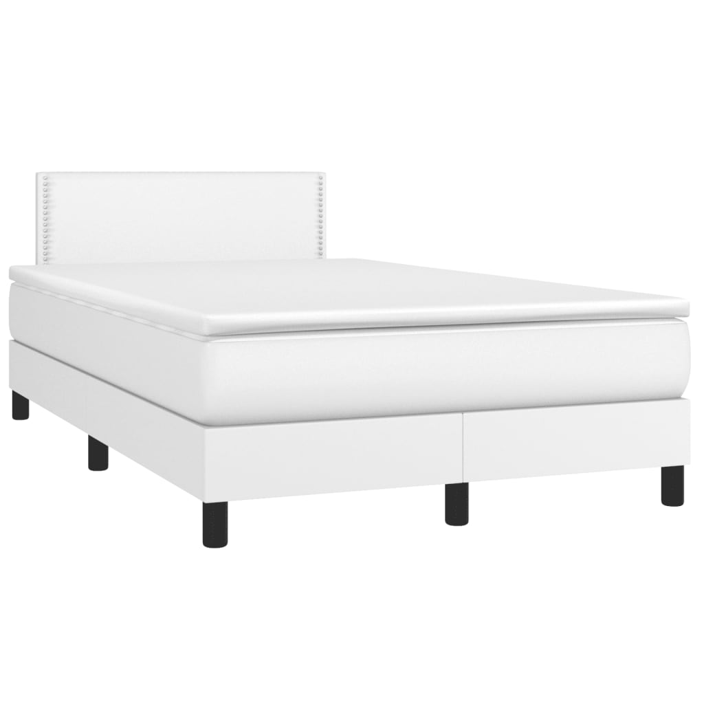 vidaXL Cama box spring c/colchão/LED 120x200cm couro artificial branco