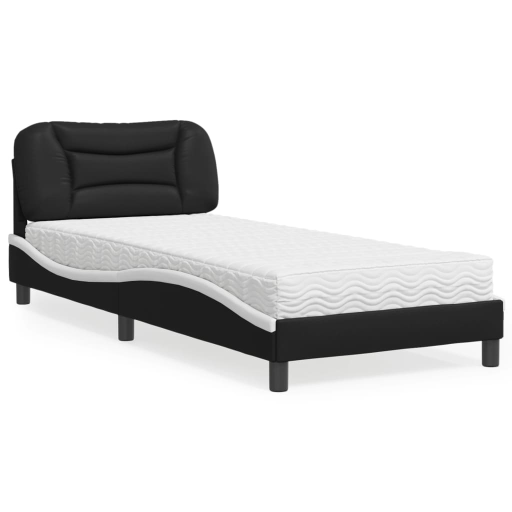 vidaXL Cama com colchão 80x200 cm couro artificial preto e branco