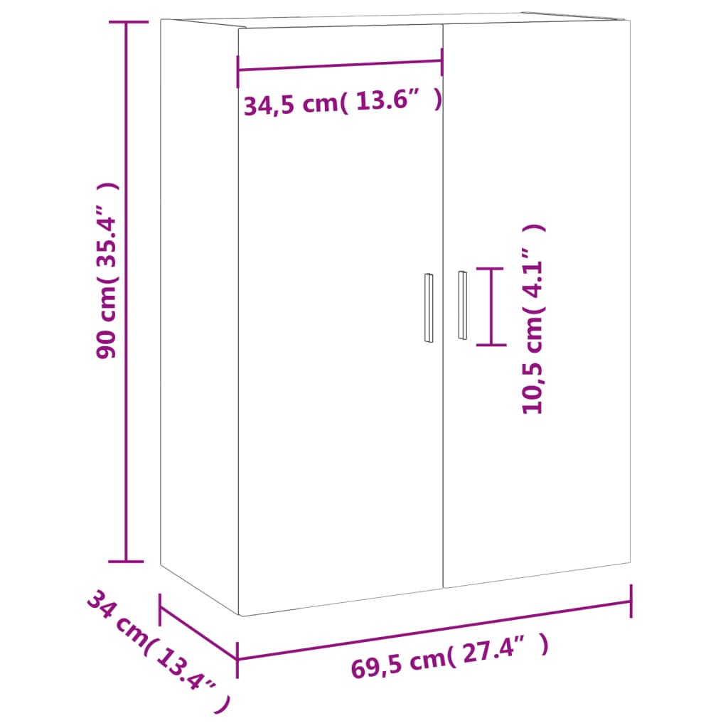 vidaXL Armário de parede 69,5x34x90 cm cinzento sonoma