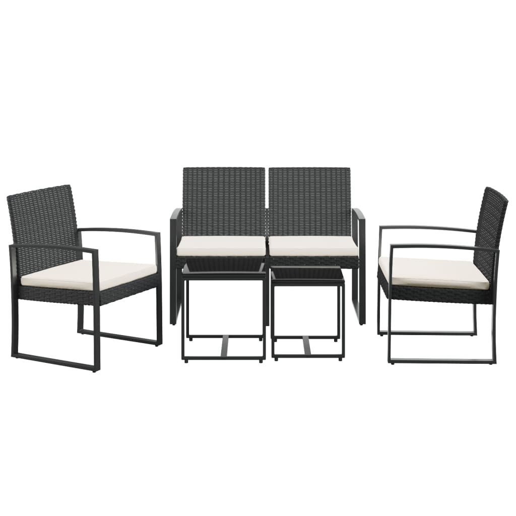 vidaXL 5 pcs conjunto de jantar p/ jardim c/ almofadões vime PP preto