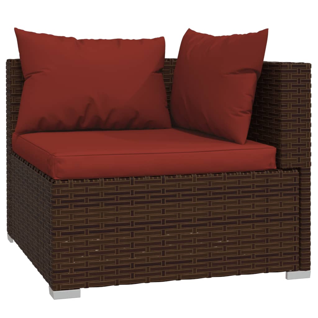 vidaXL 6 pcs conjunto lounge jardim c/ almofadões vime PE castanho