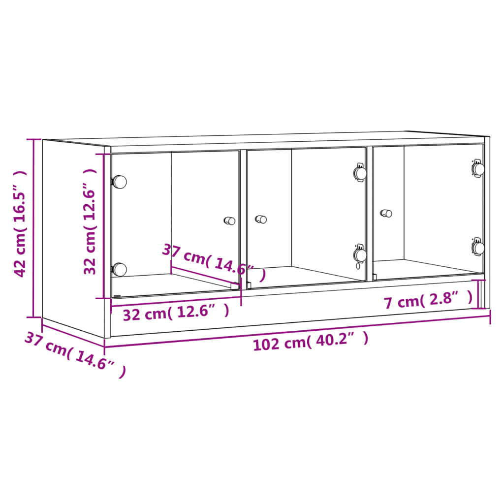 vidaXL Móvel de TV c/ portas de vidro 102x37x42 cm cinza sonoma