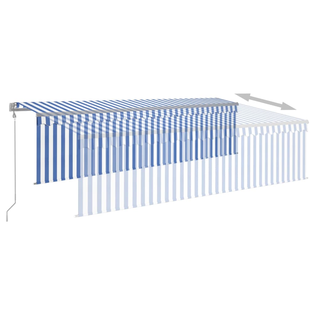 vidaXL Toldo autom. c/ estore/LED/sensor de vento 5x3 m azul/branco