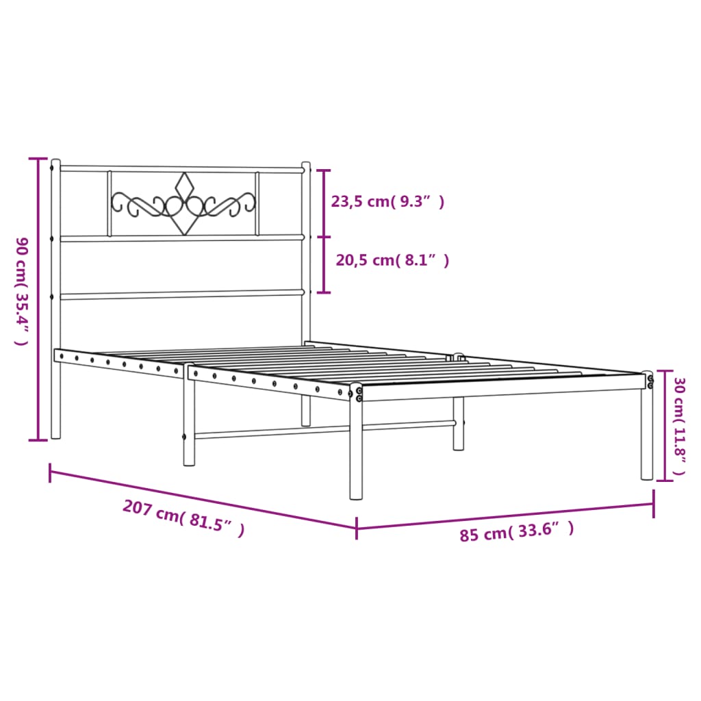 vidaXL Estrutura de cama com cabeceira 80x200 cm metal branco