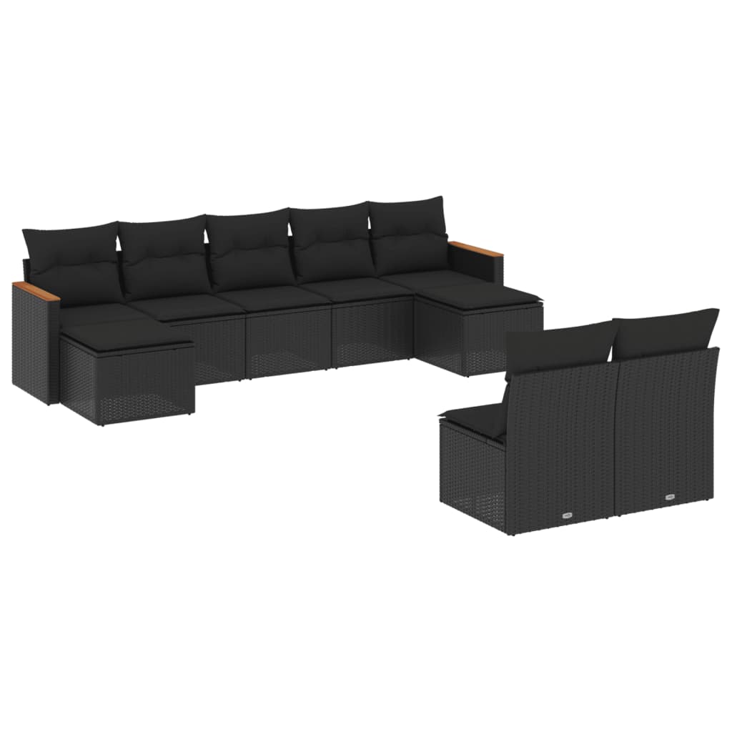 vidaXL 9 pcs conjunto de sofás p/ jardim c/ almofadões vime PE preto