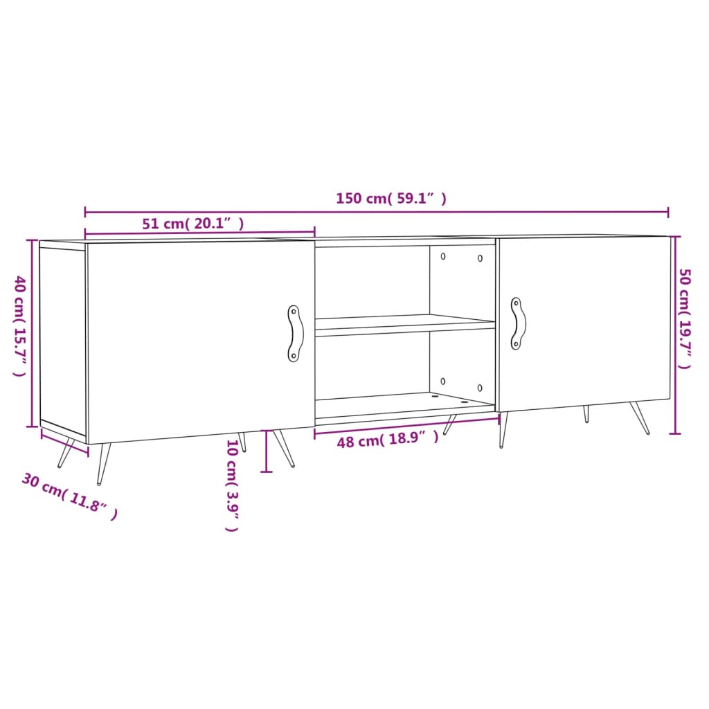 vidaXL Móvel de TV 150x30x50 cm derivados de madeira branco brilhante