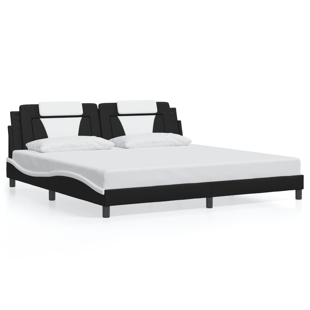 vidaXL Estrutura cama c/ luz LED 200x200 cm couro artif. preto/branco